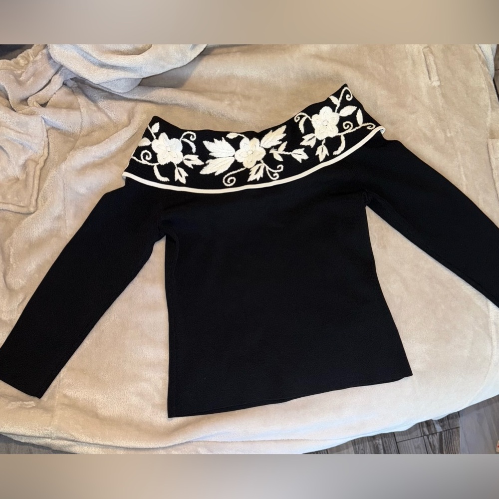 Cute Black Knit Off Shoulder Top
